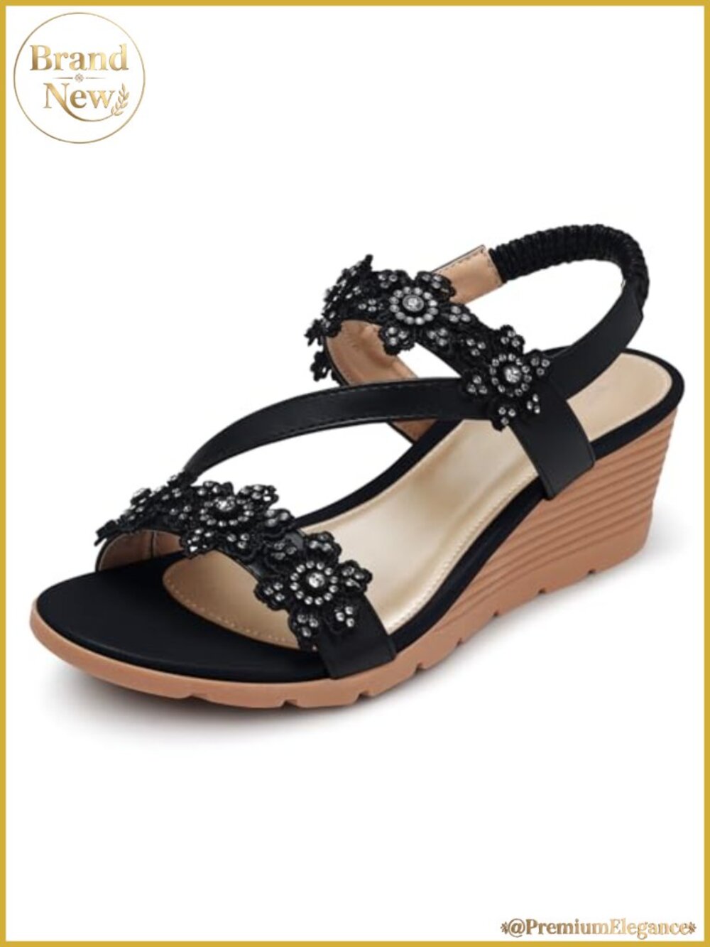 Womens Wedge Sandals Low Heel Open Toe Slip-On with Arch Support